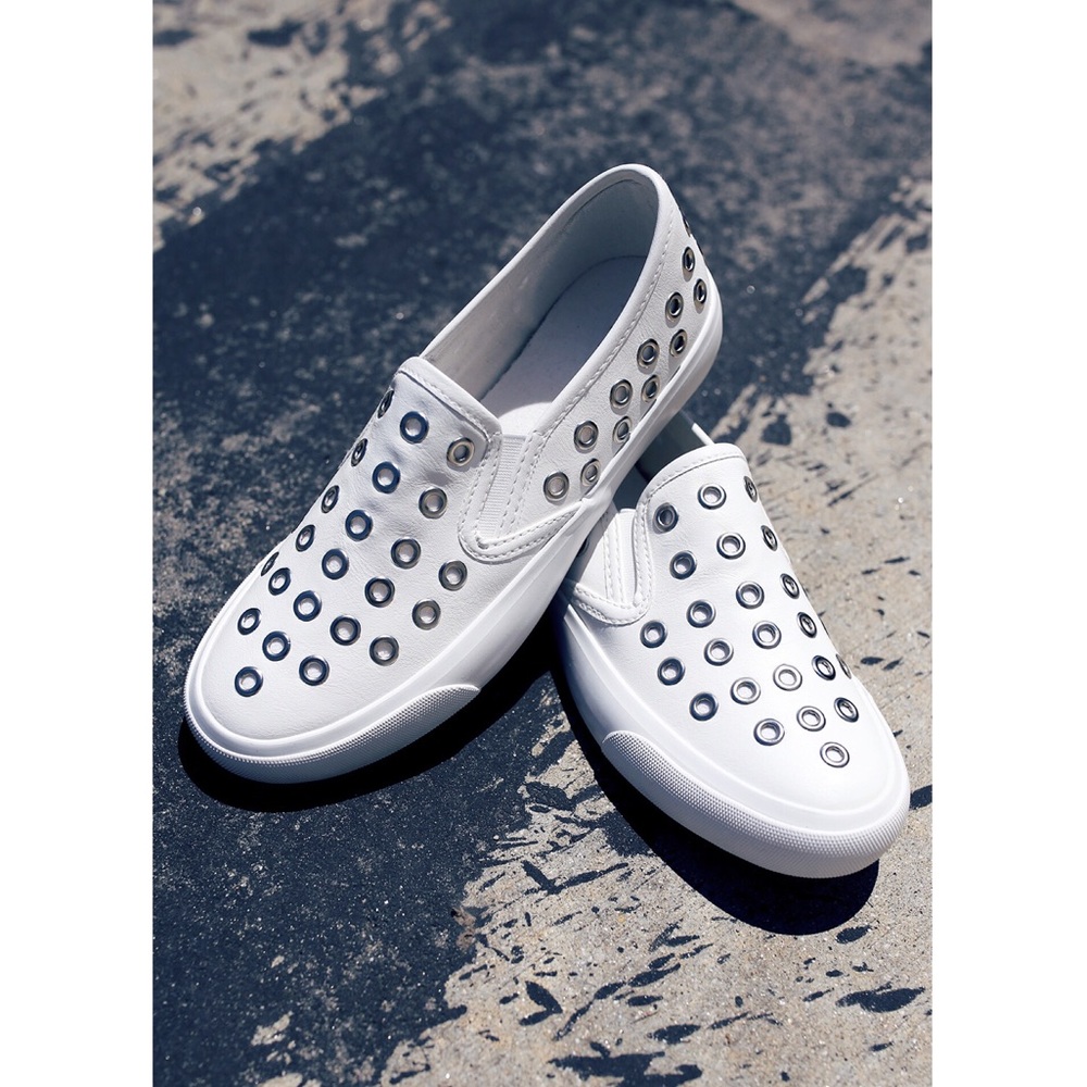 White metal accent leather slip on sneaker - Picture 2 of 5